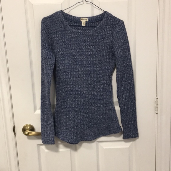 Blue waffle knit long sleeve top - Picture 1 of 3